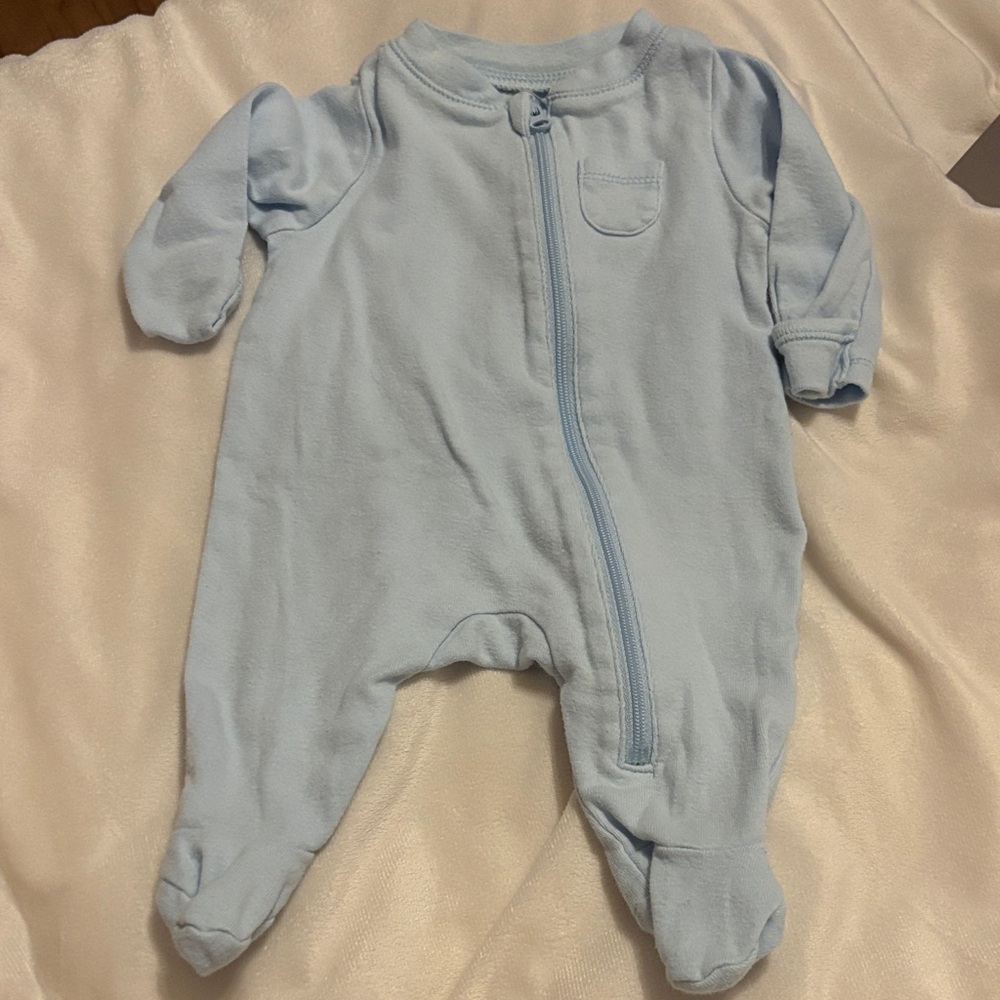 Light Blue Baby Zip-Front One-Piece Sleeper